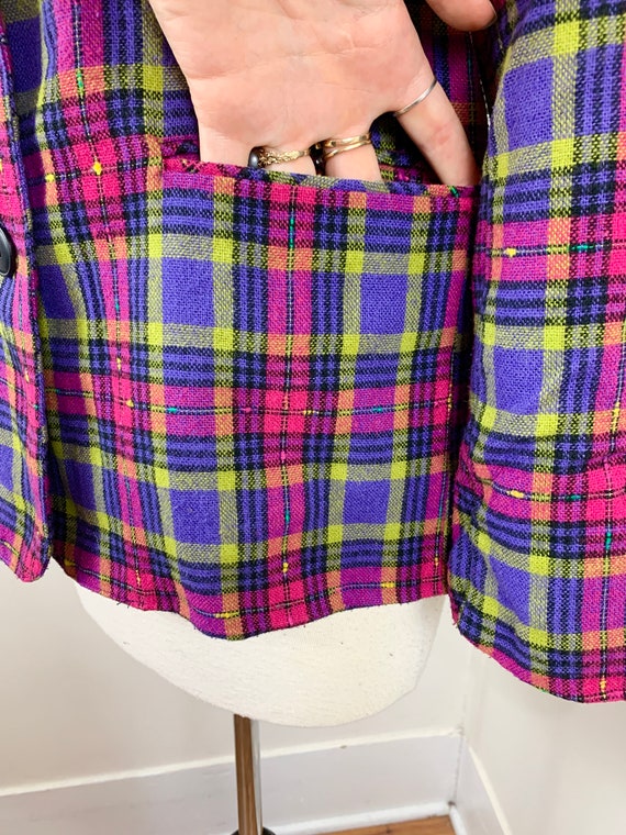 Medium 1990's Vintage Pink and Purple Plaid Tweed… - image 4