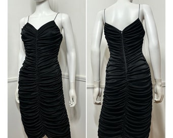 Small to Medium 1980s Vintage Black Coffin Pleated Mini Dress by Betsy & Adam