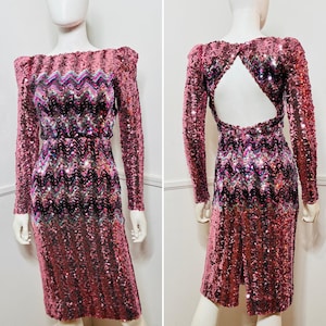 Extra Small 1980s Vintage Pink Sequined Party Dress