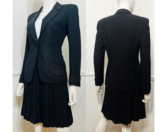 Small to Medium Petite 1990s Vintage Black Soutache Skirt Suit by Liz Claiborne