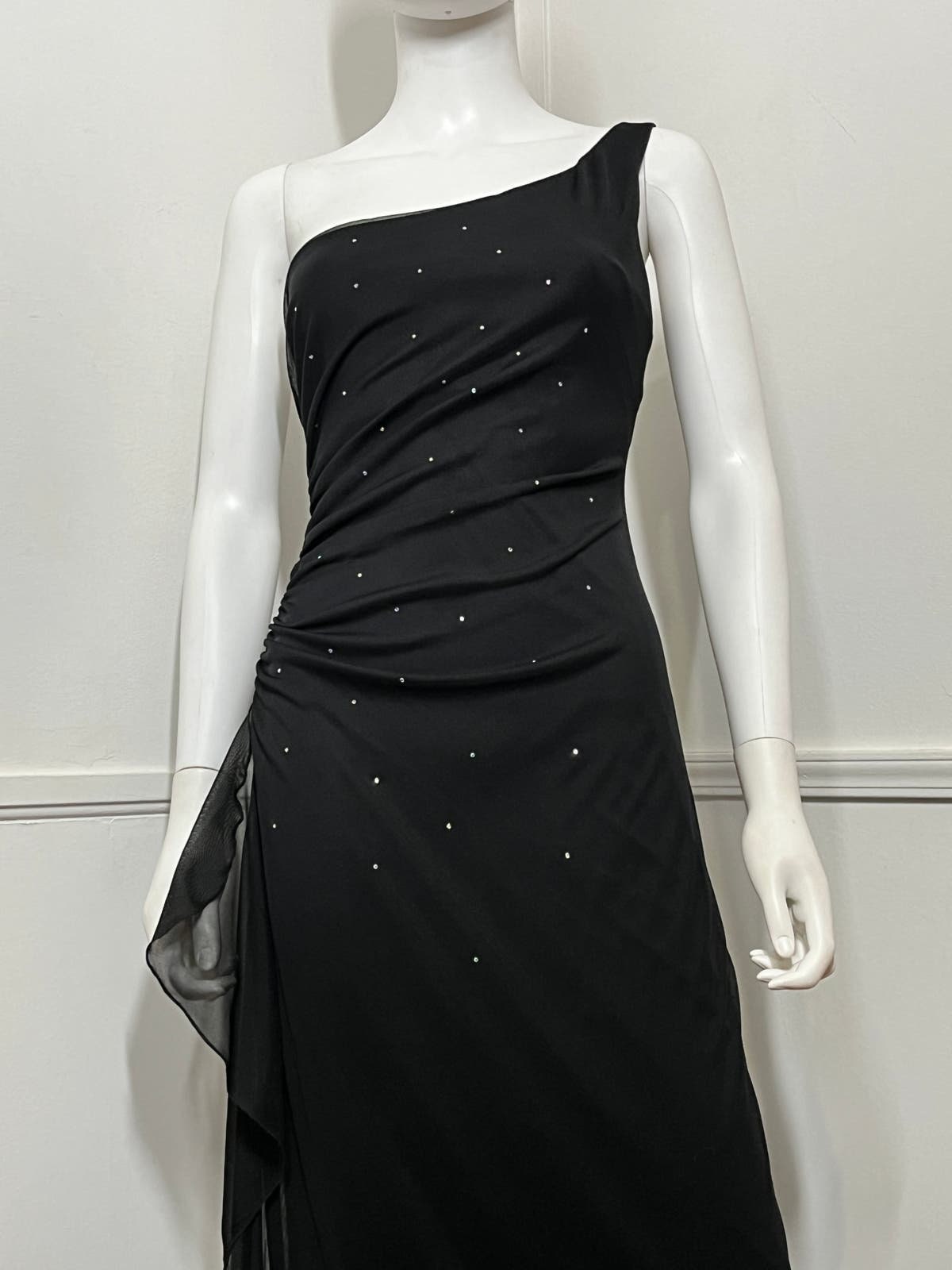 Medium Y2K Vintage Black One Shoulder Rhinestone Gown by Rampage - Etsy UK