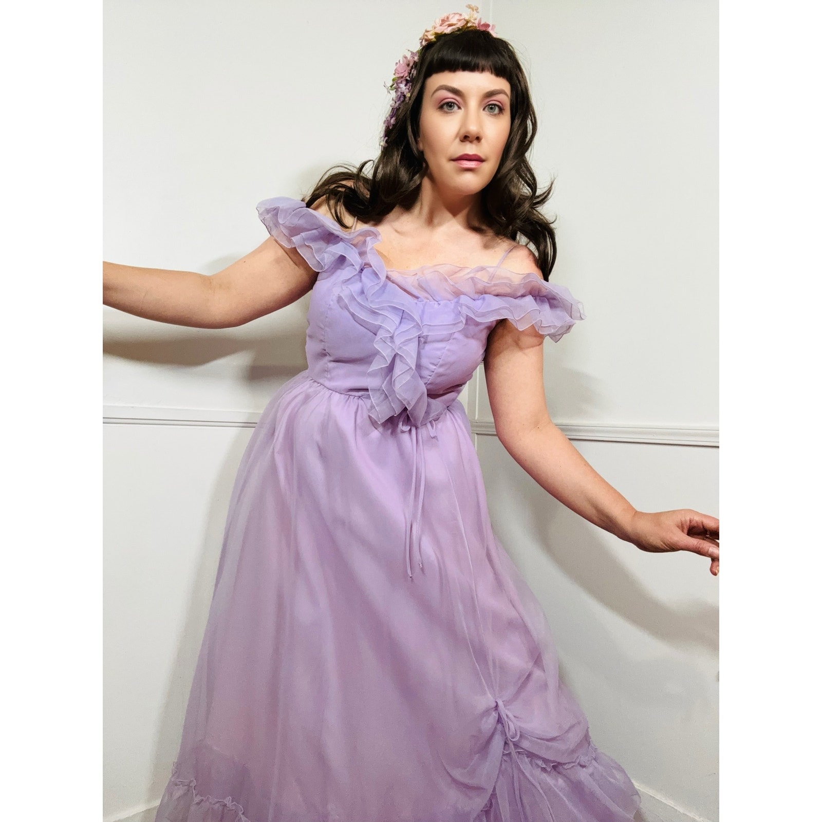 strapless open back dress Christian Dior 1980s Metallic Purple Long Sleeve Gown – Vintage by Misty