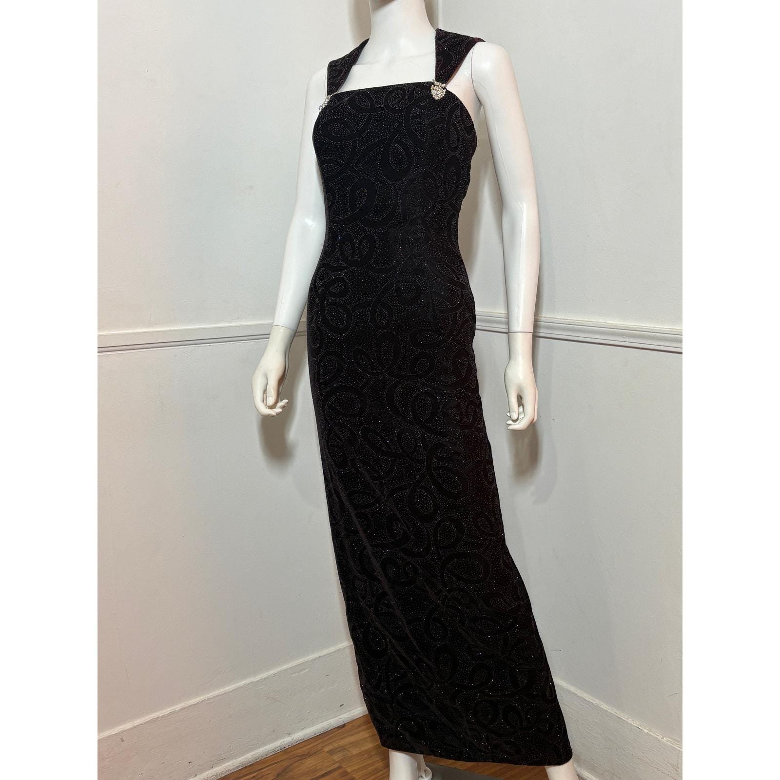 scott mcclintock black dress VINTAGE SCOTT MCCLINTOCK STRAPLESS SATIN LACE ILLUSION SEQUIN EVENING –  Vintage Clothing & Fashions
