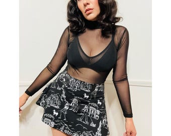 Medium Y2K Vintage Novelty Parisian Print Low Rise Micro Mini Skirt by Espresso