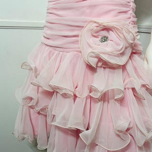 1980s Vintage Ballet Pink Chiffon Ruffle Dress image 12