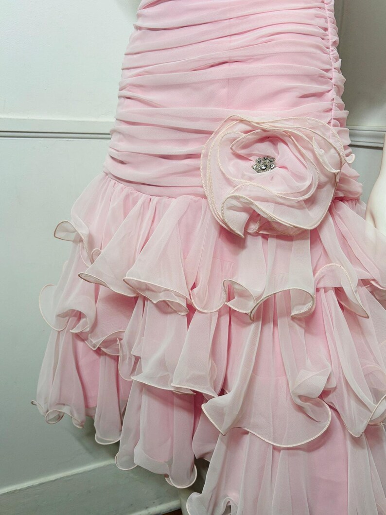 1980s Vintage Ballet Pink Chiffon Ruffle Dress image 12