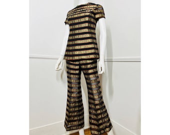 Small 1960s Vintage Mod Ribbon Striped Top and Flares Set