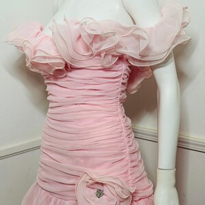 1980s Vintage Ballet Pink Chiffon Ruffle Dress image 10