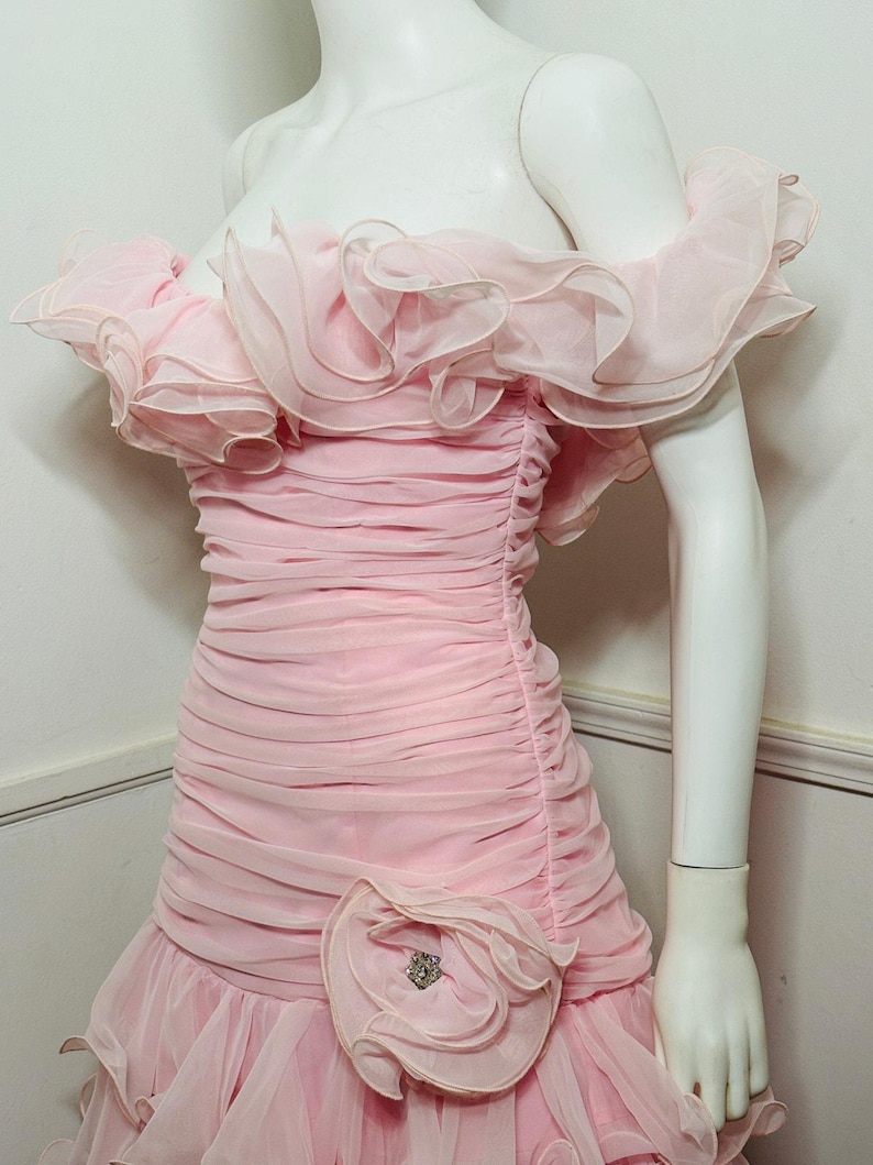 1980s Vintage Ballet Pink Chiffon Ruffle Dress image 10