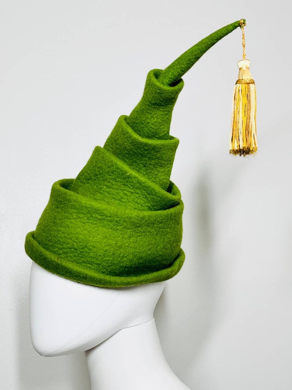 Size 22" 1990s Vintage Whimsical Green Wool Felt … - image 2