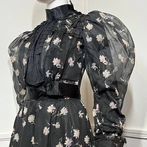 Extra Small 1900s Antique RARE Black Floral Cotton Gown image 4