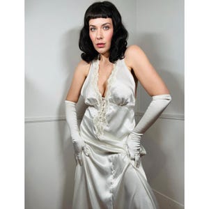 Large to Extra Large 1990s Vintage Cream Satin Beaded Nightgown by Victoria&#39;s Secret- Gold Label
