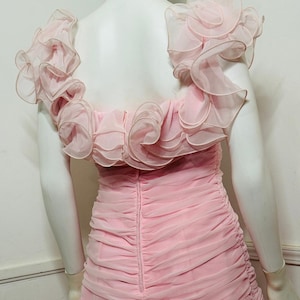 1980s Vintage Ballet Pink Chiffon Ruffle Dress image 13
