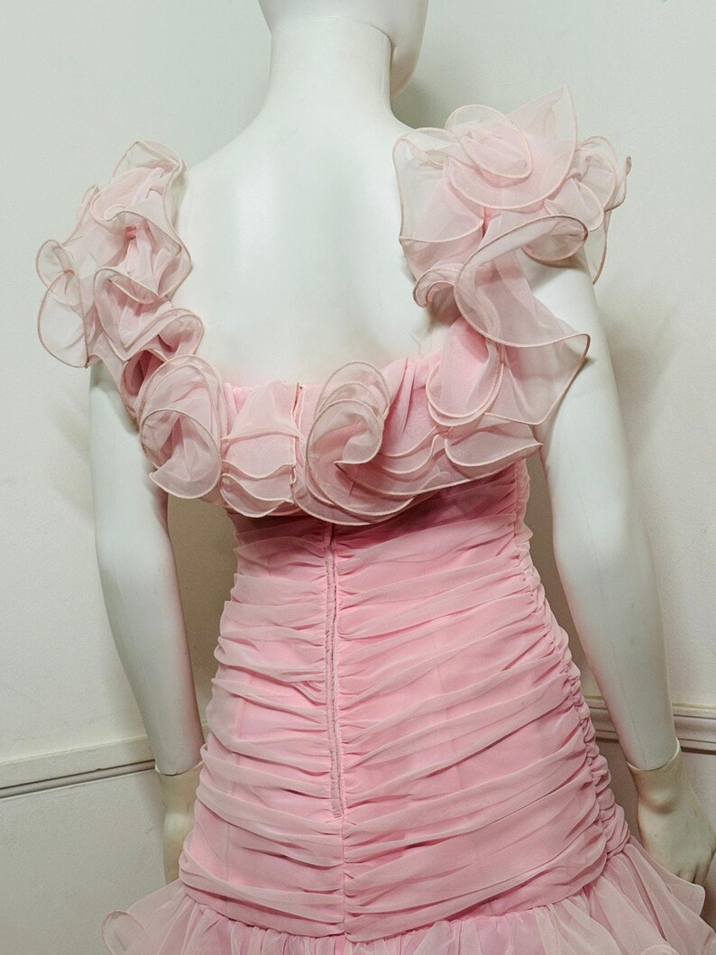 1980s Vintage Ballet Pink Chiffon Ruffle Dress image 13
