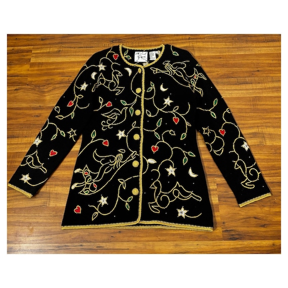 【michaelsimon】90s ビーズ刺繍 クリスマス ニット長袖カーディガン michaelsimon】90s ビーズ刺繍 クリスマス ニット長袖カーディガンの