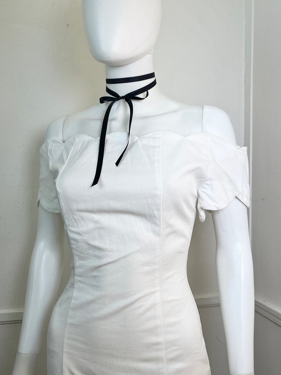 Small Size 4 1990's Vintage White Cotton Mini Dre… - image 3