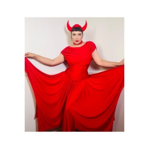 Medium to Large 1980s Vintage Red Draped Disco Goddess Dress by Samuel Evans
