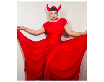 Medium to Large 1980s Vintage Red Draped Disco Goddess Dress by Samuel Evans