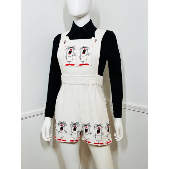 Small 1970s Vintage Novelty Embroidered Shortalls - image 1