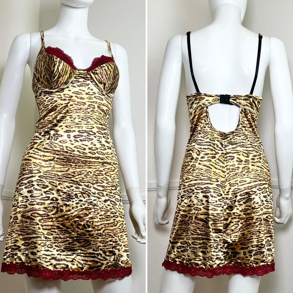 Large Y2K Vintage Leopard and Lace Nightie and Boy Shorts by Fredericks of Hollywood