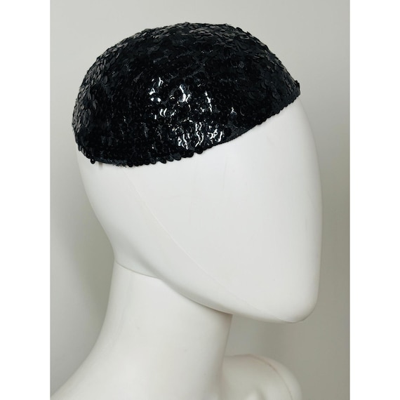 1940s Vintage Black Sequined Skull Cap by New York Creation
