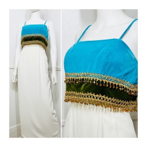 Small 1960s Vintage Velvet Beaded Evening Gown
