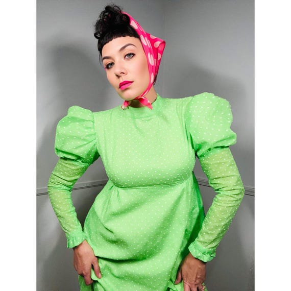 Medium 1960s Vintage Neon Green Polka Dot Flocked Maxi Dress - Etsy