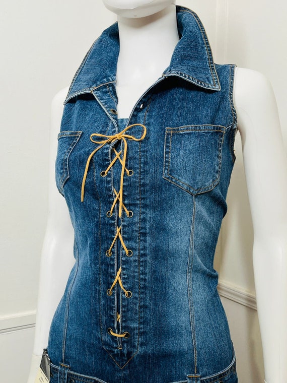 Large Y2K Vintage Denim Corset Front Jumpsuit by … - image 4