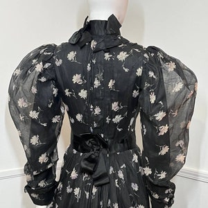 Extra Small 1900s Antique RARE Black Floral Cotton Gown image 5