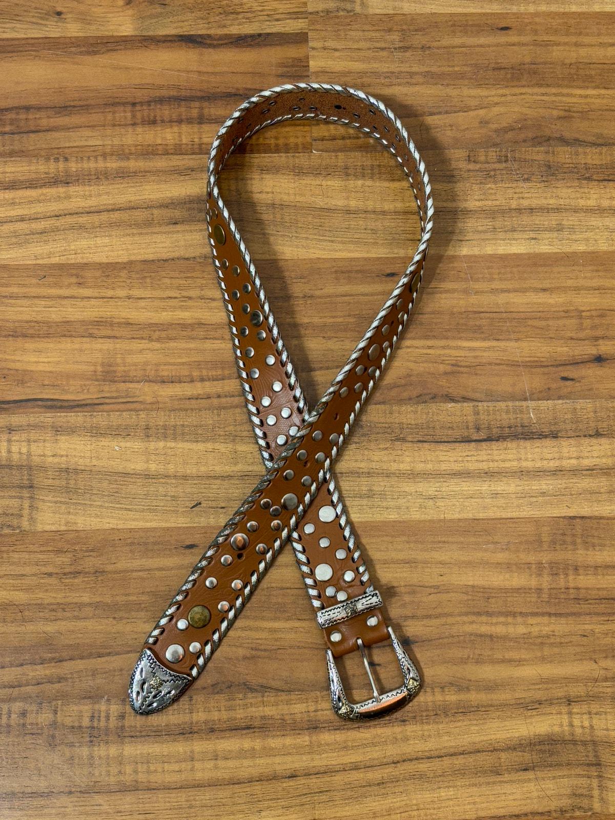 Small to Extra Large Y2K Vintage Brown Leather Studded Belt  display picture 1