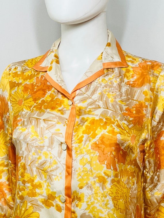 Medium 1960s Vintage Yellow Silk Floral Button Do… - image 2