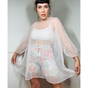 Small to Extra Large 1960s Vintage Pink Sheer Nylon Tulle Nightie by Van Raalte