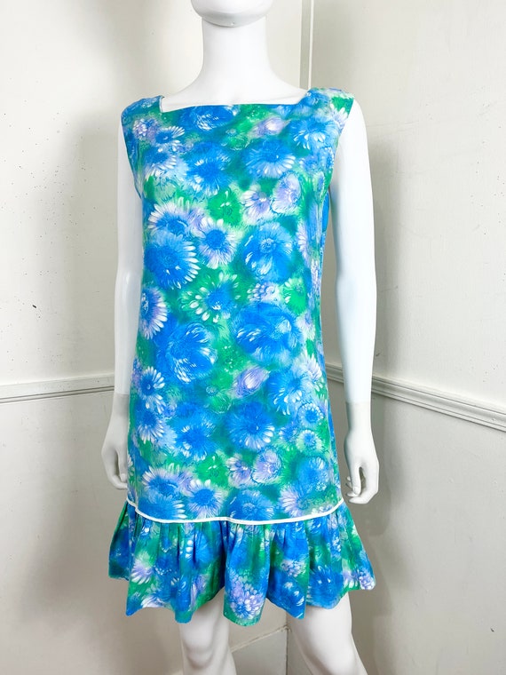 Medium 1960's Vintage Cotton Floral Mini Shift Dr… - image 4