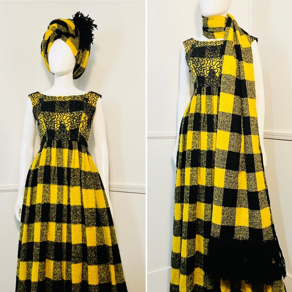Medium 1960s Vintage Wool Yellow and Black Buffal… - image 3