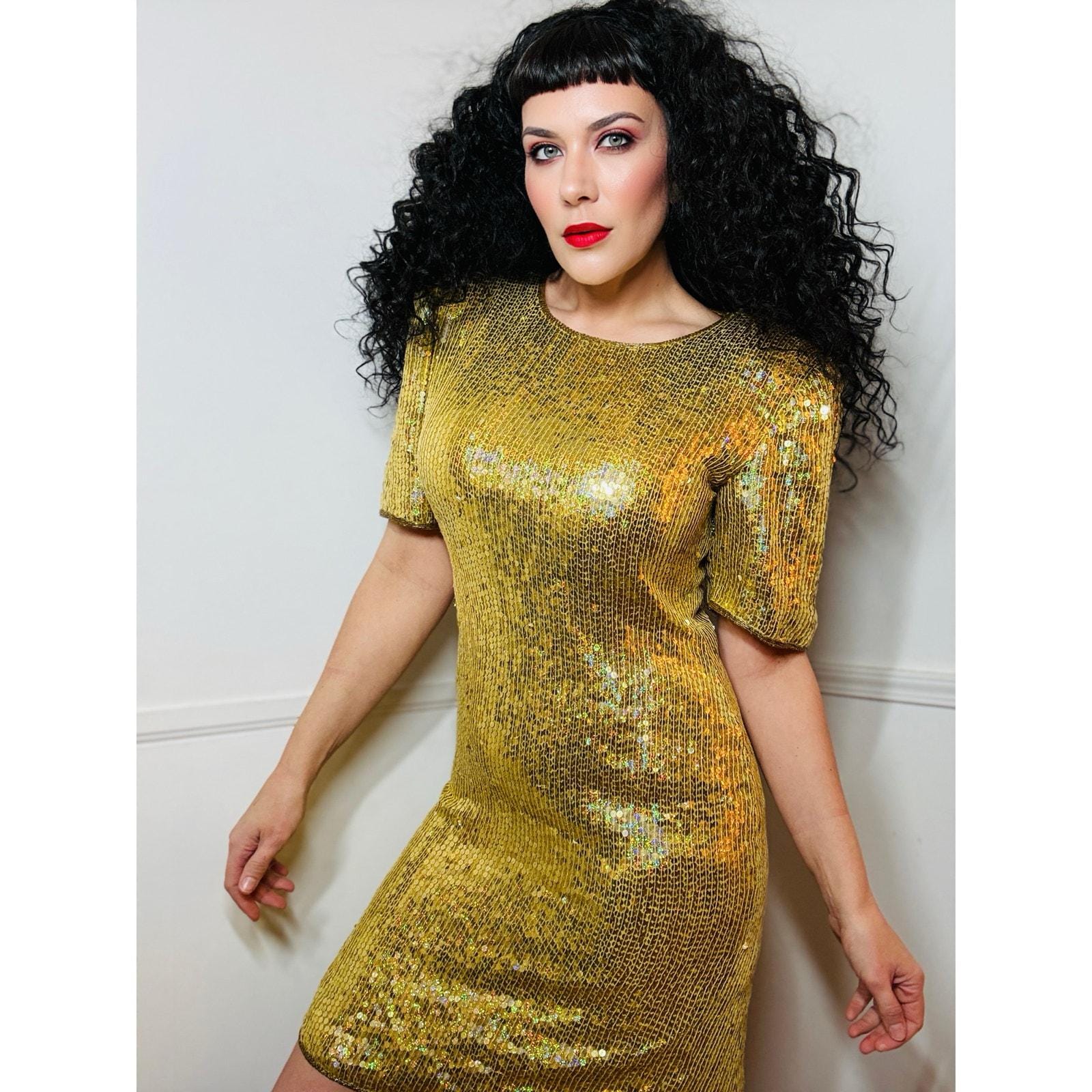 Gold Sequin Shift Dress - Etsy