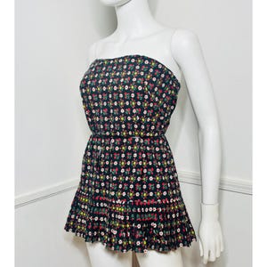 Extra Small 1950s Vintage Black Floral Cotton Playsuit
