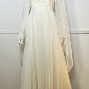 Small 1970s Vintage White Beaded Halter Gown with Attached Cape Train by House of Bianchi image 2