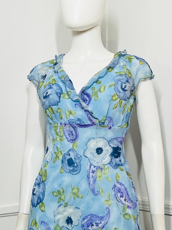 Small Size 4 Y2K Vintage Blue Floral Dress by CDC… - image 4
