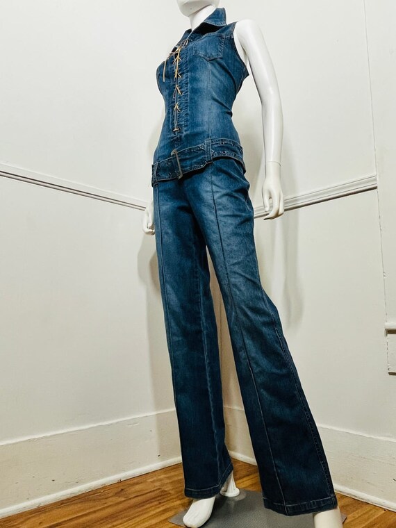 Large Y2K Vintage Denim Corset Front Jumpsuit by … - image 6