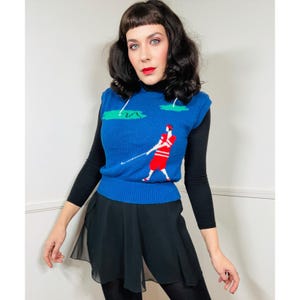 Large 1990s Vintage Ladies Golf Novelty Sweater Vest
