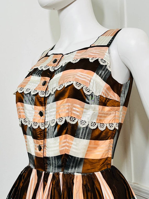 Small 1950s Vintage Autumnal Plaid Taffeta Dress … - image 4