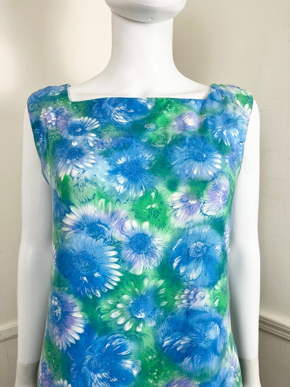 Medium 1960's Vintage Cotton Floral Mini Shift Dr… - image 2