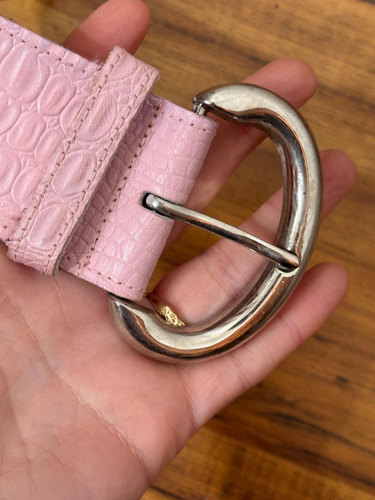 Y2K Neo-Vintage Pink Snake Riveted Leather Double Prong Belt 2000s Studded Leather Belt Pink Star Rivets Punk Y2K  main image 2