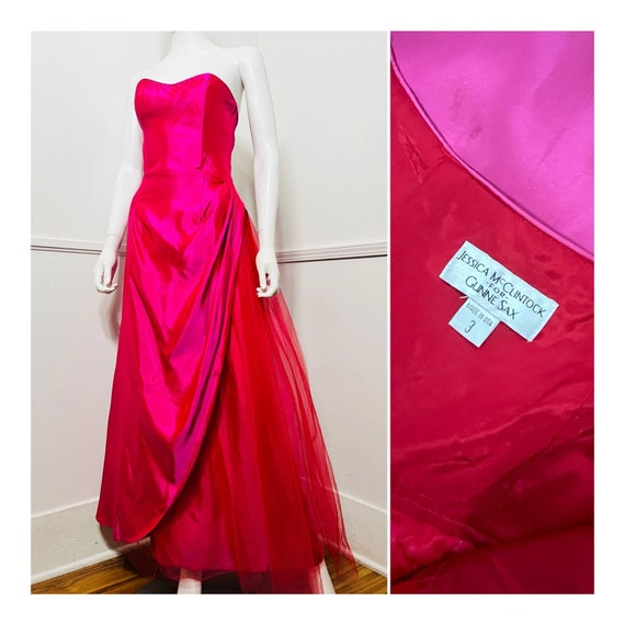 Extra Small Y2K Vintage Fuchsia Strapless Tulle P… - image 1