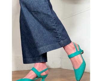 1990年代ヴィンテージ ティール リネン スリングバックサンダル by Corsina