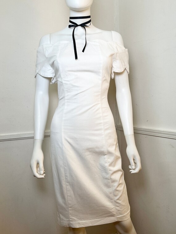knee length dresses for ladies 1960's Vintage White Fuzzy Snowball Mod Mini Dress