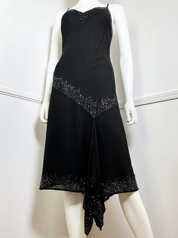 Small Size 6 1990's Vintage Black Beaded Bias Cut… - image 5