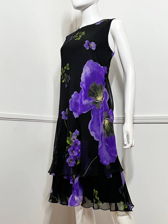 Medium to Large 1990s Vintage Black Silk Floral D… - image 2