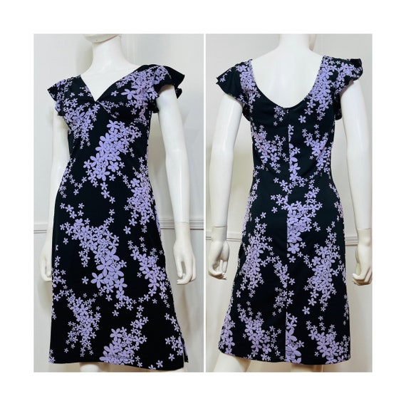 Small to Medium Y2K Vintage Black and Lavender Fl… - image 1