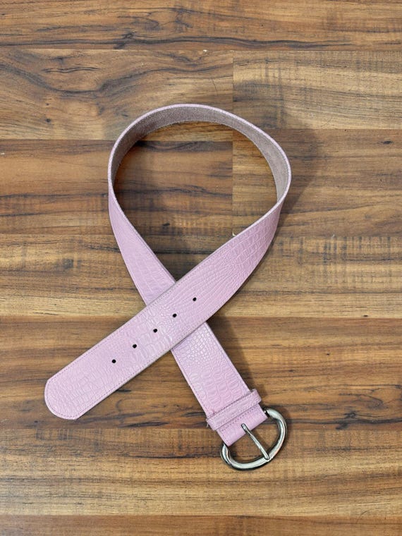Medium to Large Y2K Pink Reptile Leather Embossed Belt by 